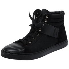 Chanel Black Suede Leather And Canvas High Top Sneakers Size 38.5