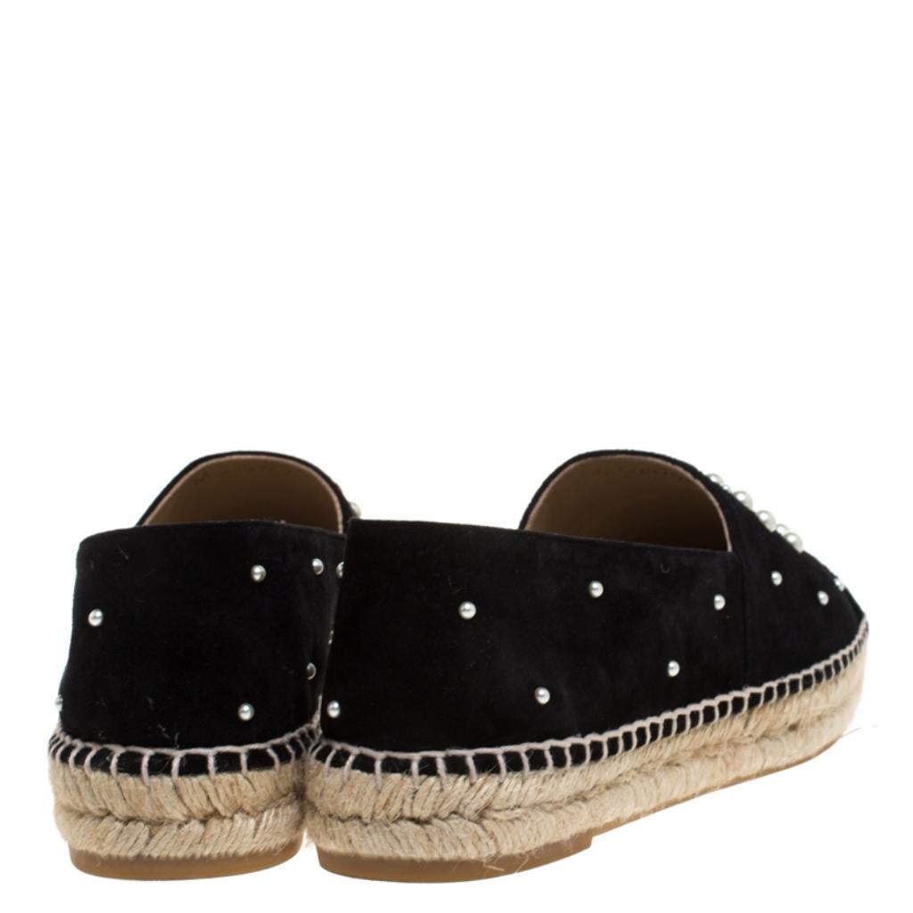 Chanel Black Suede Leather And Faux Pearl CC Espadrille Loafers Size 41 1