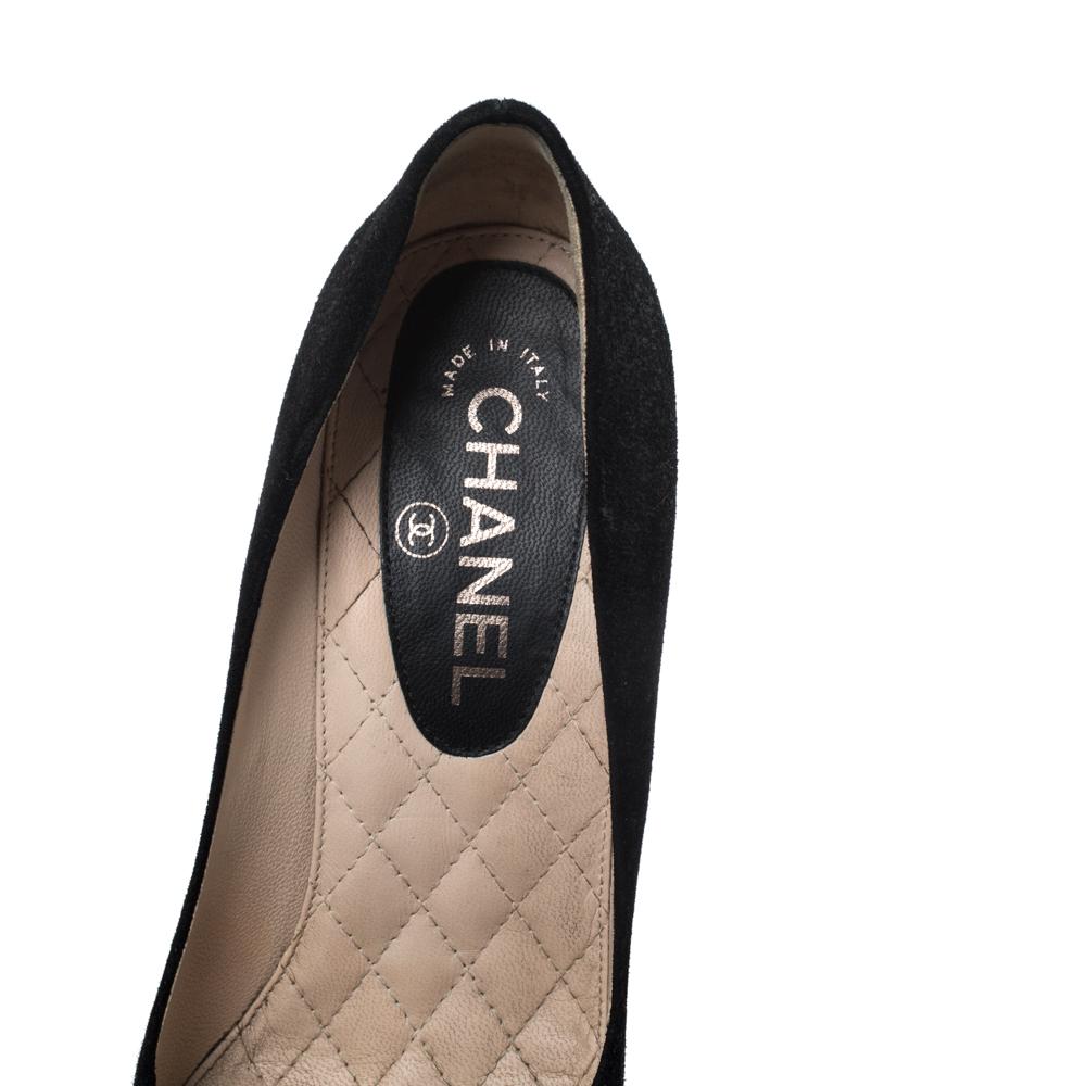 Chanel Black Suede Leather Cap Toe CC Pumps Size 39 2
