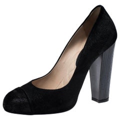 Chanel Black Suede Leather Cap Toe CC Pumps Size 39