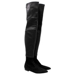 Chanel Black Suede & Leather Long Flat Boots - Size 38c