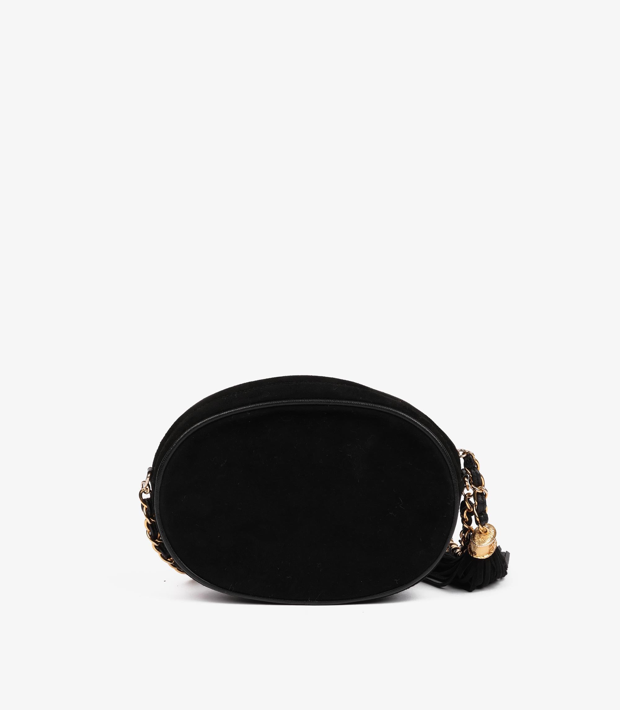 Chanel Black Suede & Leather Vintage Mini Oval Timeless Fringe Shoulder Bag Excellent état - En vente à Bishop's Stortford, Hertfordshire