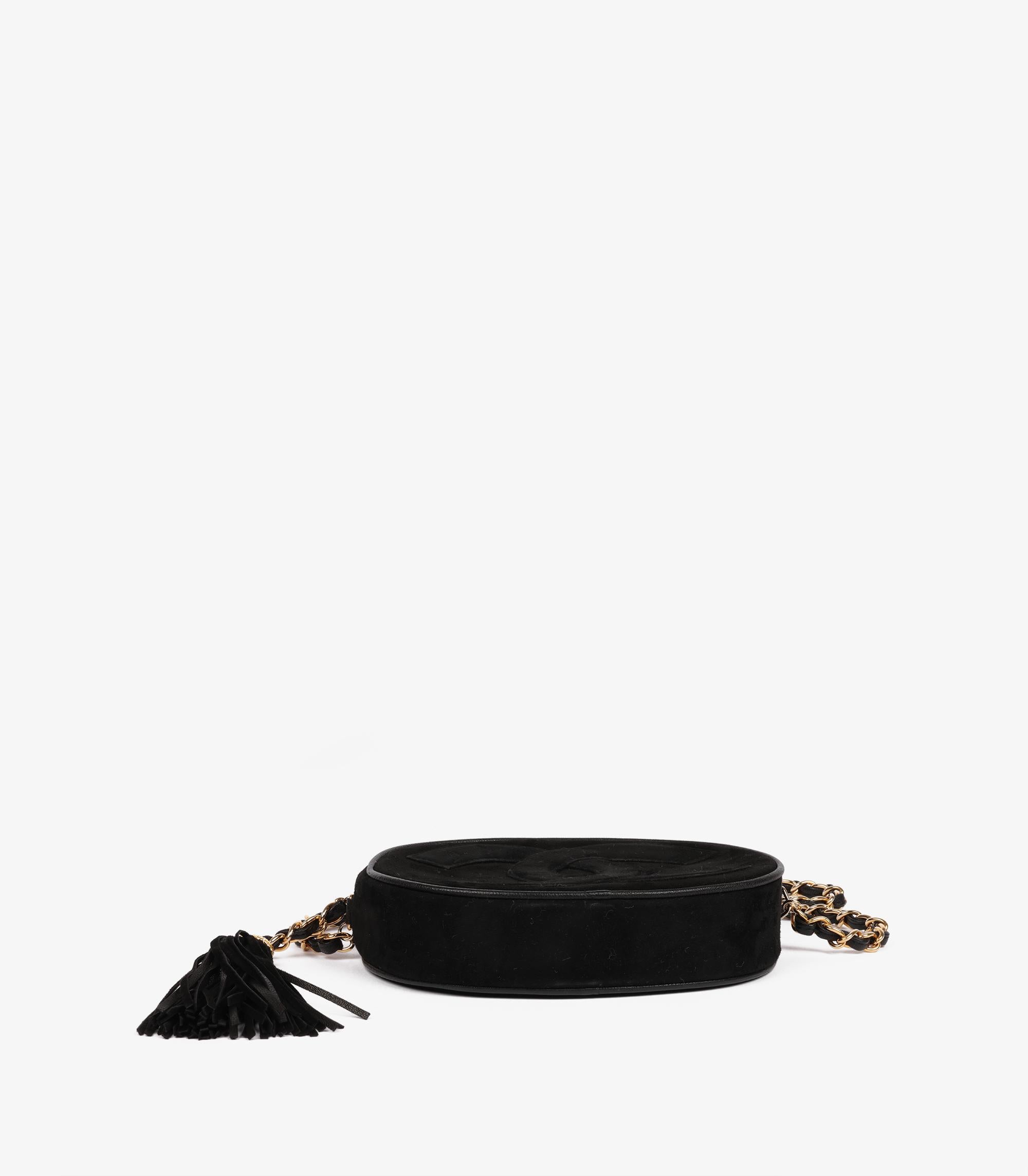 Chanel Black Suede & Leather Vintage Mini Oval Timeless Fringe Shoulder Bag en vente 1