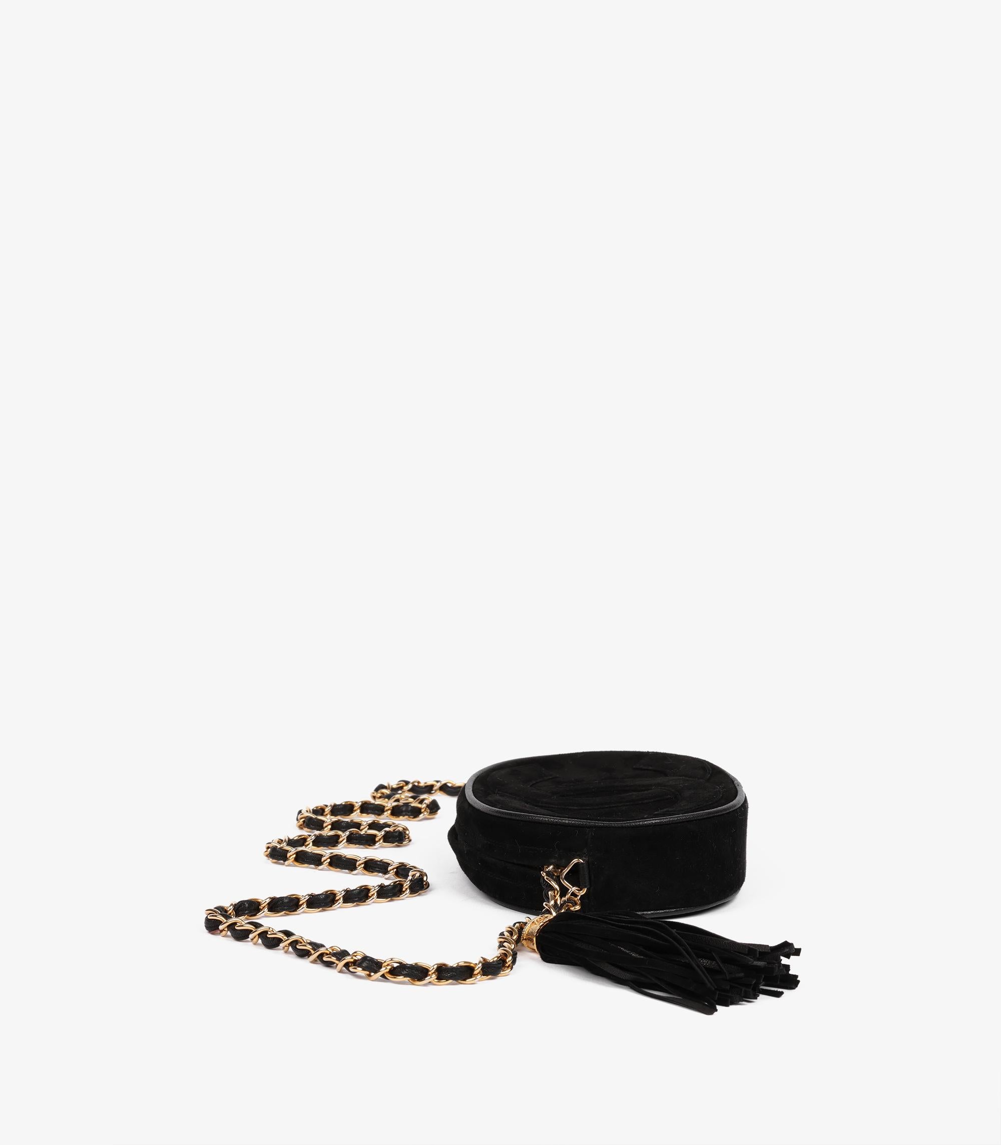 Chanel Black Suede & Leather Vintage Mini Oval Timeless Fringe Shoulder Bag en vente 2