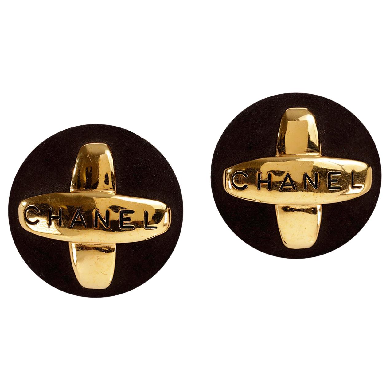 Chanel Brown Suede Maltese Cross Earrings