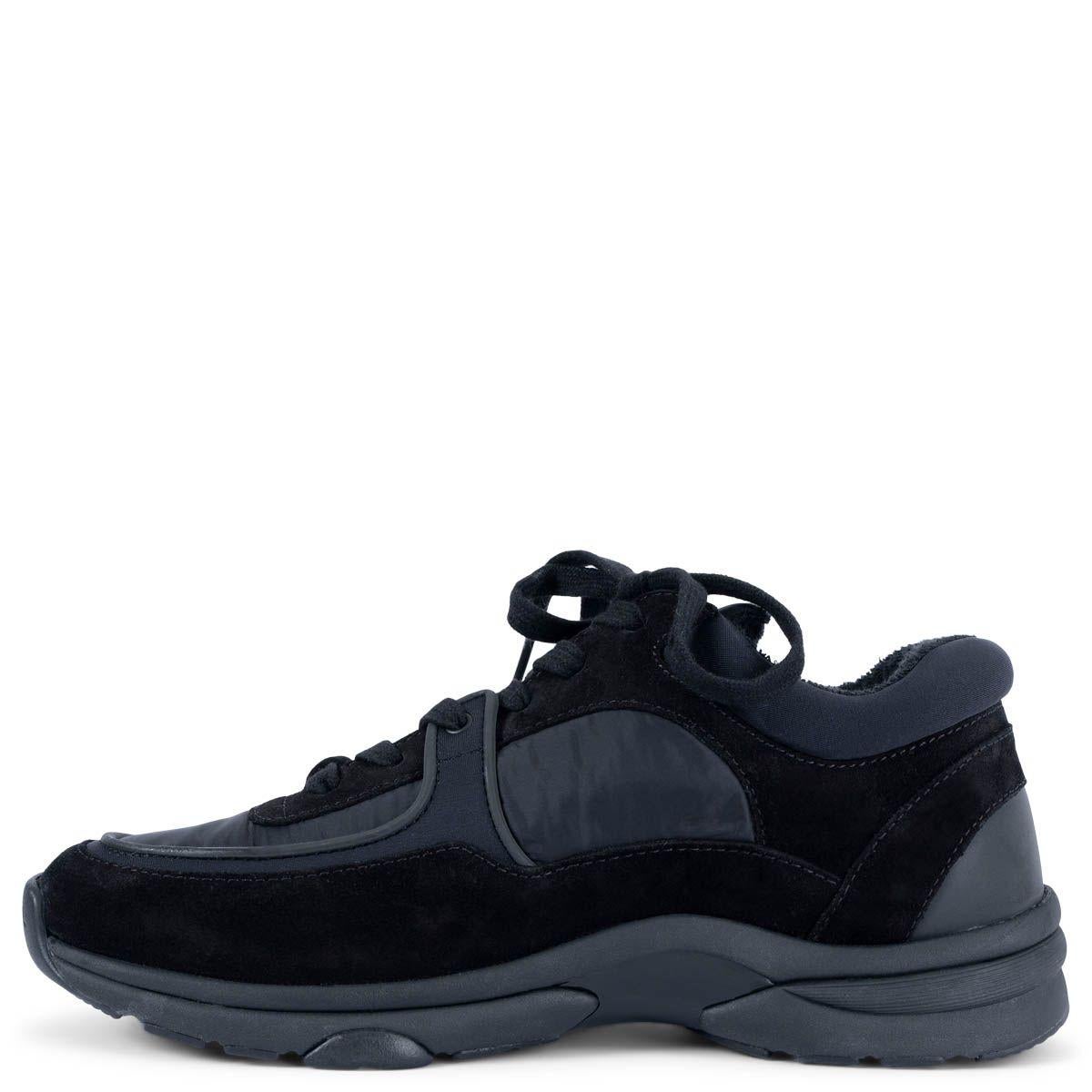 Black CHANEL black suede & mesh REV Sneakers Shoes 38.5 For Sale