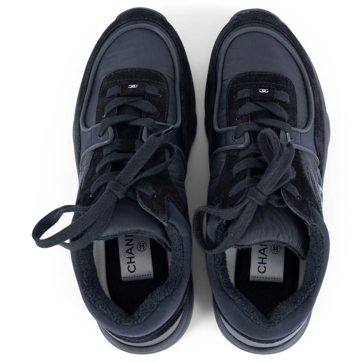 CHANEL black suede & mesh REV Sneakers Shoes 38.5 For Sale 1