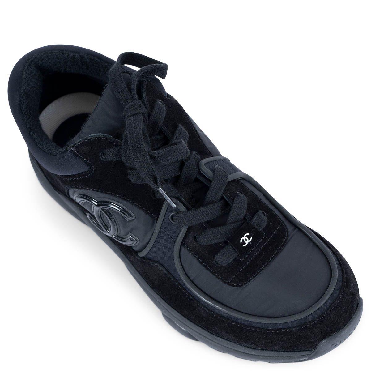 CHANEL black suede & mesh REV Sneakers Shoes 38.5 For Sale 2