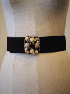 Chanel black suede multicoloured stones belt