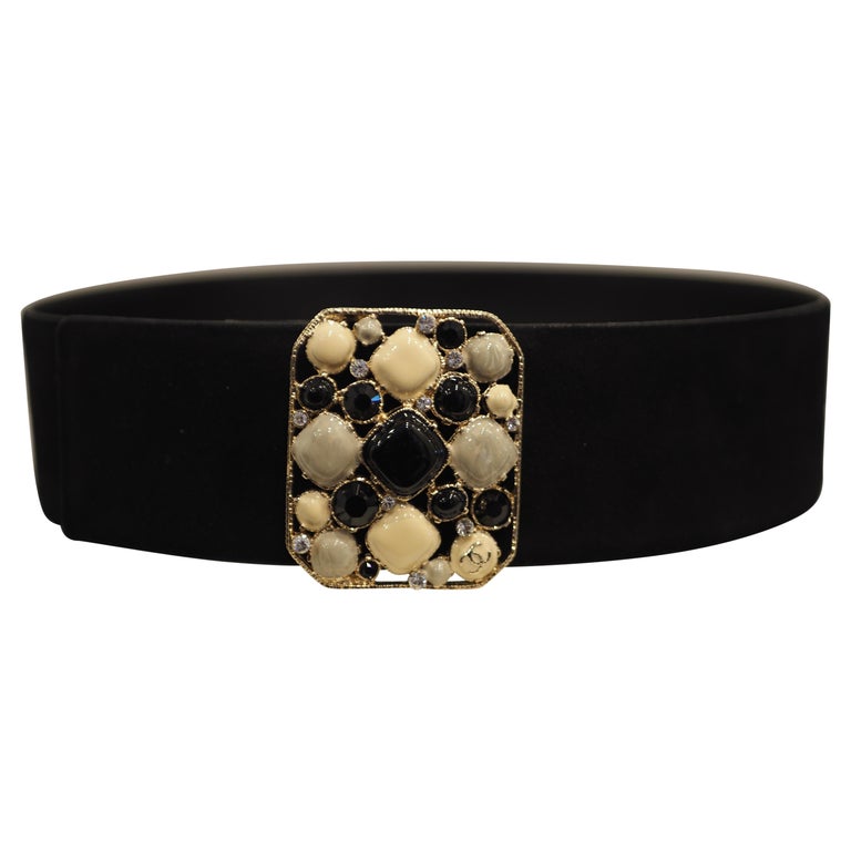 Chanel black suede multicoloured stones belt For Sale at 1stDibs