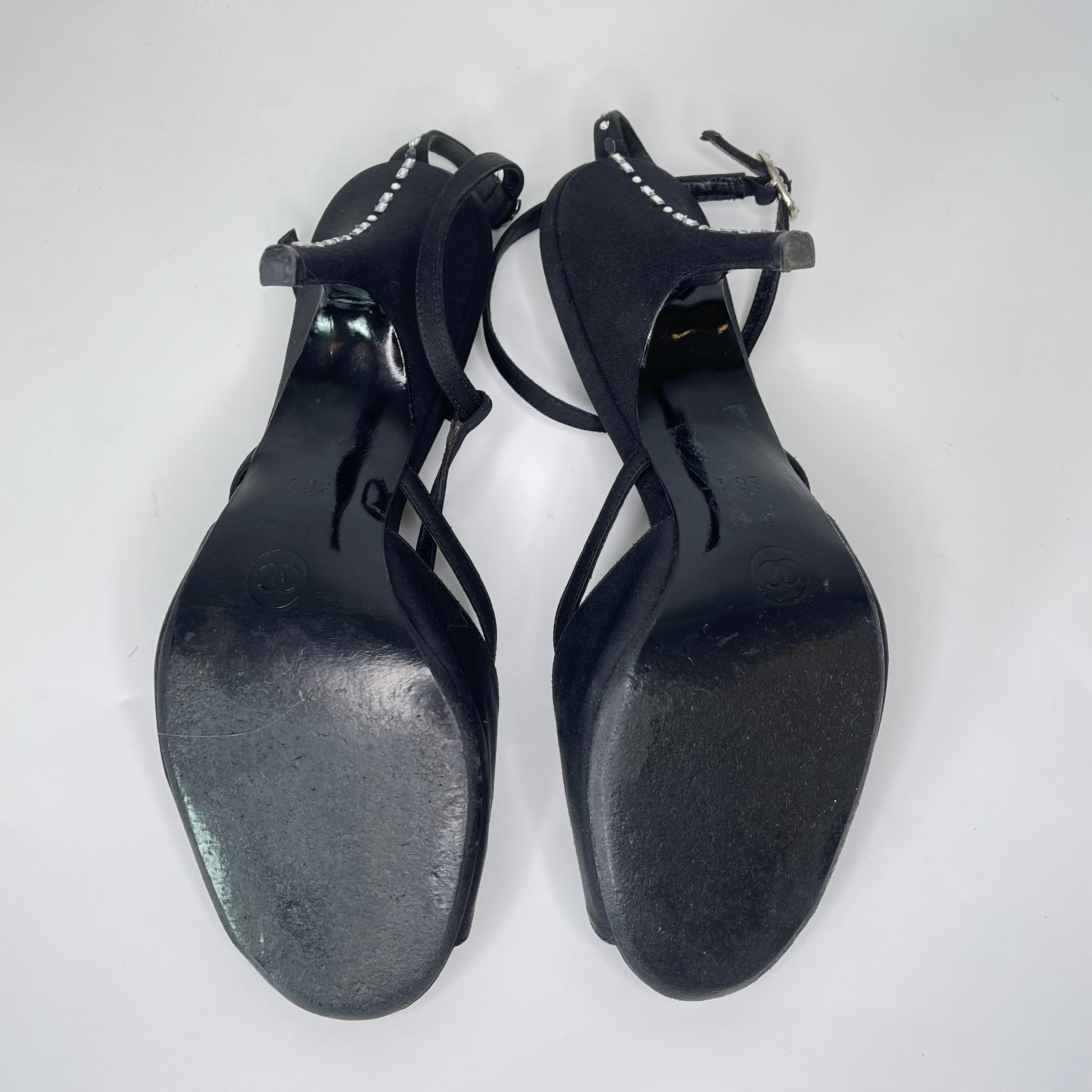 Chanel Black Suede Open Toe Sandal Pump (38.5 EU) For Sale 3
