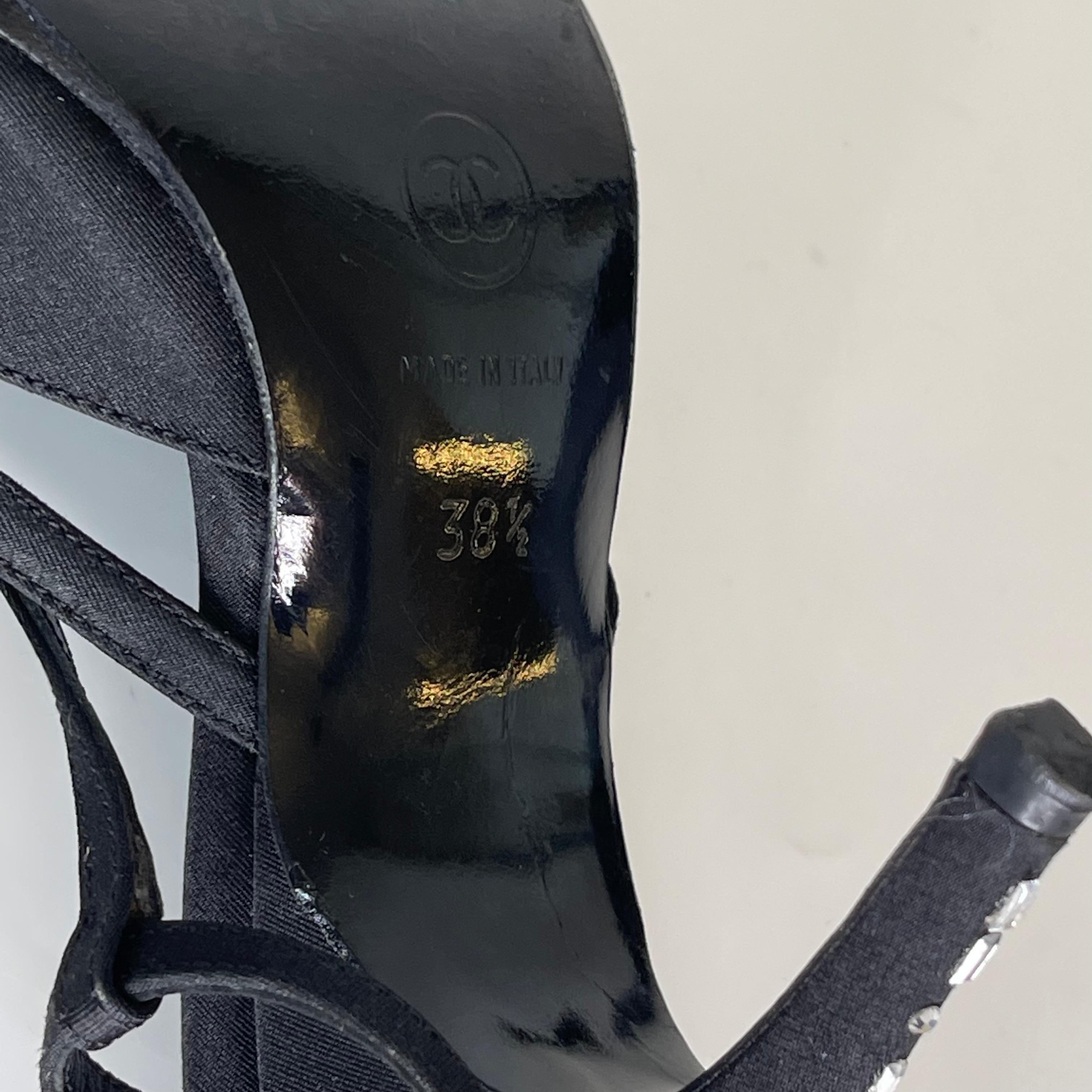 Chanel Black Suede Open Toe Sandal Pump (38.5 EU) For Sale 4