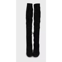 Chanel Black Suede Over-the-Knee Boots EU 38 with Embroidery
