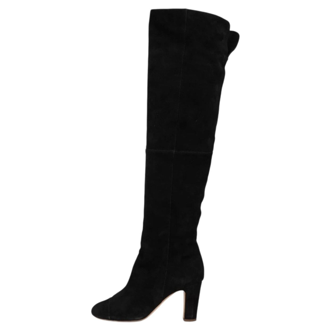 Pre-owned Chanel Black Suede Over-the-knee Boots Eu 38 With Embroidery