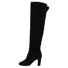 Chanel Black Suede Over-the-Knee Boots EU 38 with Embroidery