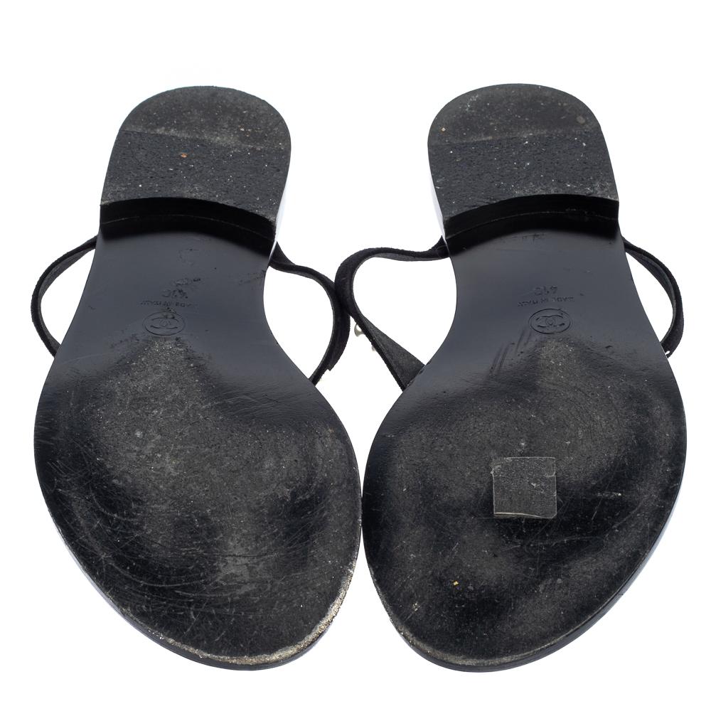 Chanel Schwarz Wildleder Perle Zehensteg flache Sandalen Größe 41 1