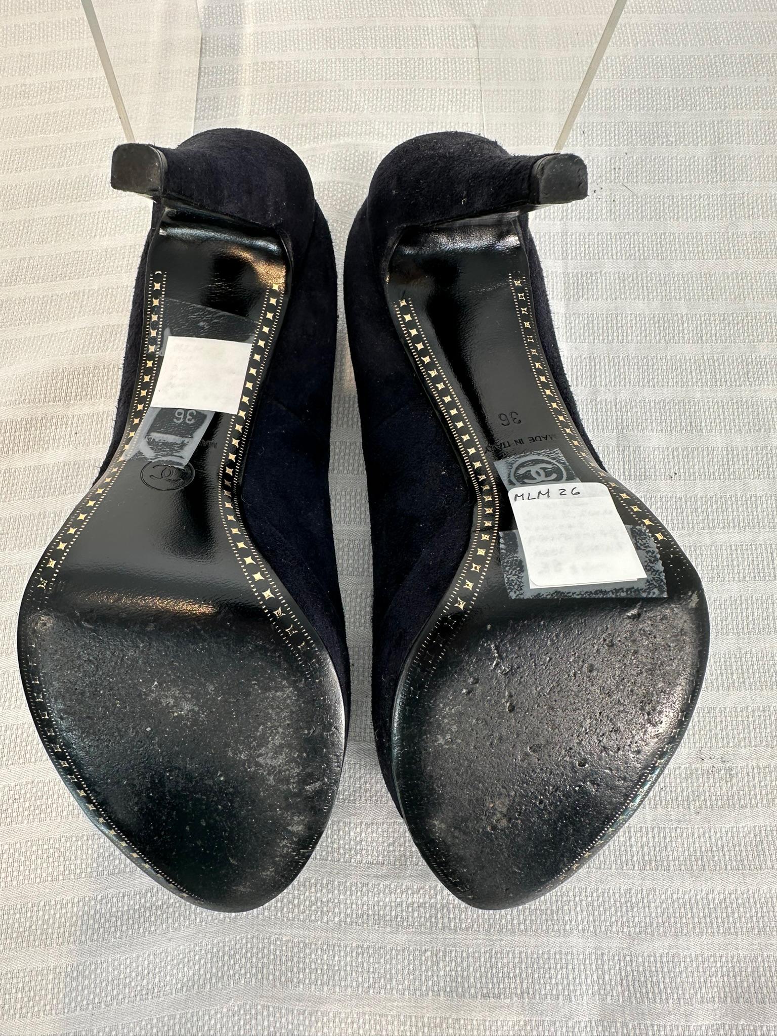 Chanel Black Suede Platform High Heels with Patent Leather Toe Caps 36 For Sale 7
