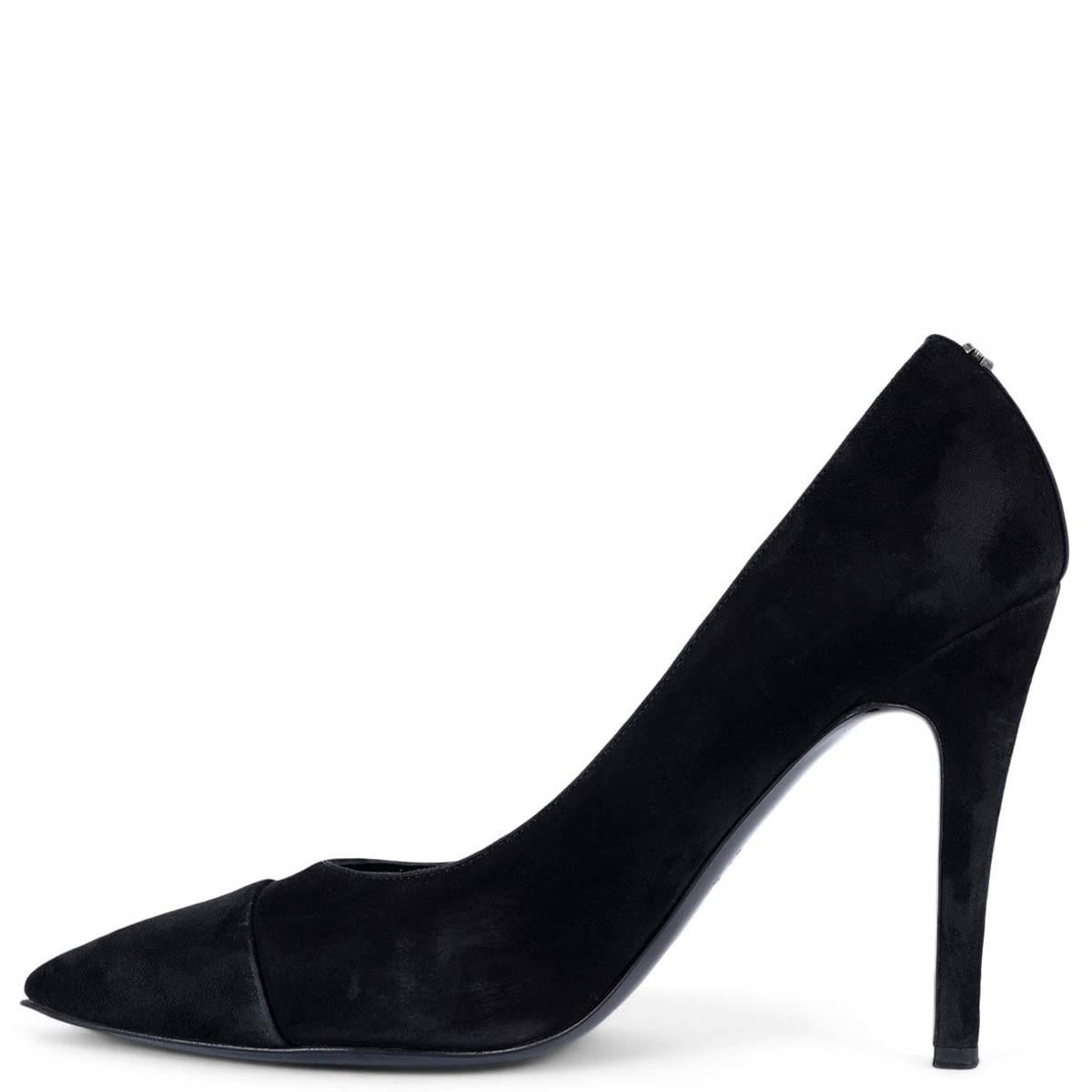 Women's CHANEL black suede POINTE TOE Pumps Shoes 38.5 For Sale