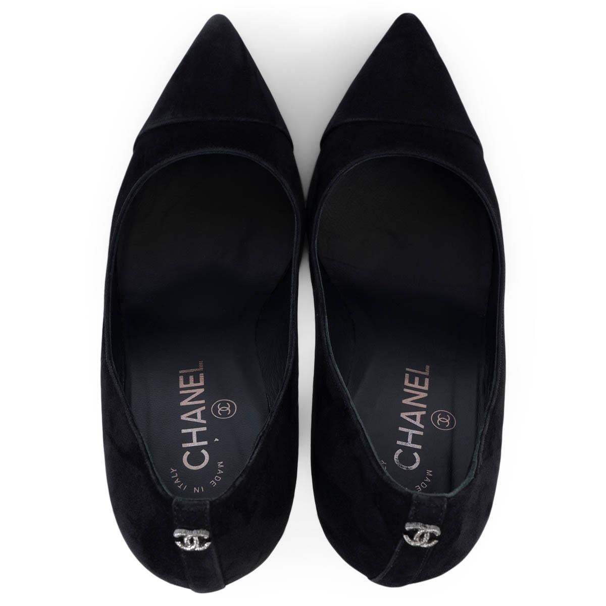 CHANEL black suede POINTE TOE Pumps Shoes 38.5 For Sale 2