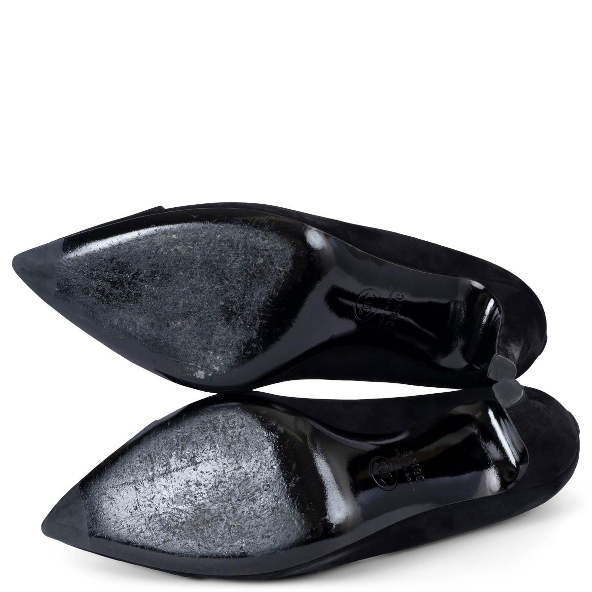 CHANEL black suede POINTE TOE Pumps Shoes 38.5 For Sale 3