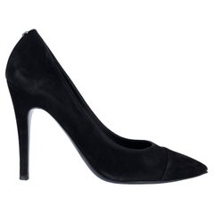 CHANEL black suede POINTE TOE Pumps Shoes 38.5