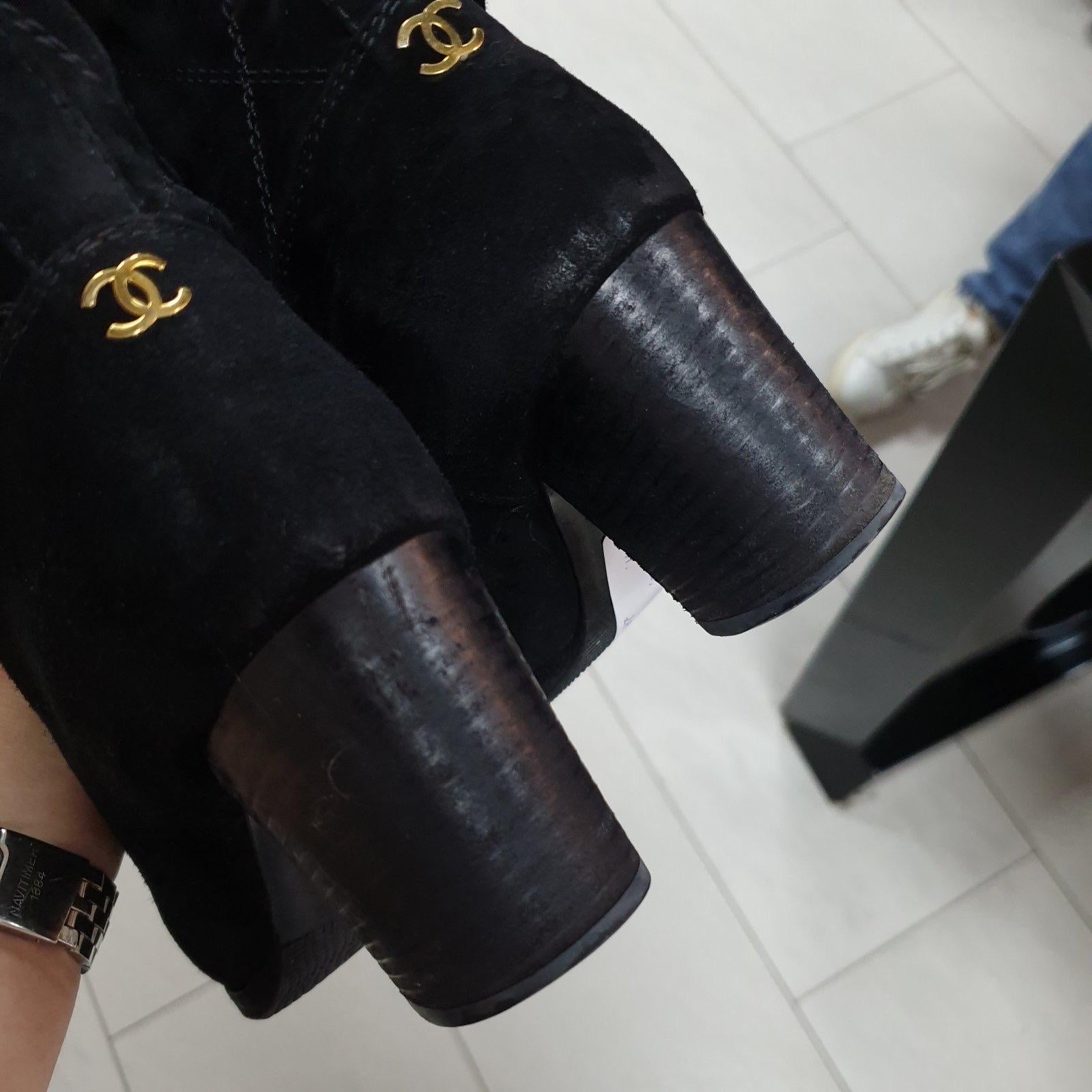 Chanel Black Suede Quilted Boots For Sale 2