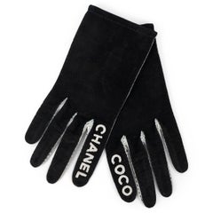 Guanti LOGO Chanel in pelle scamosciata nera e argento 7