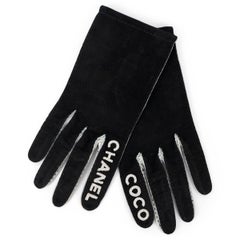 Gants CHANEL en daim noir et cuir argenté LOGO 7