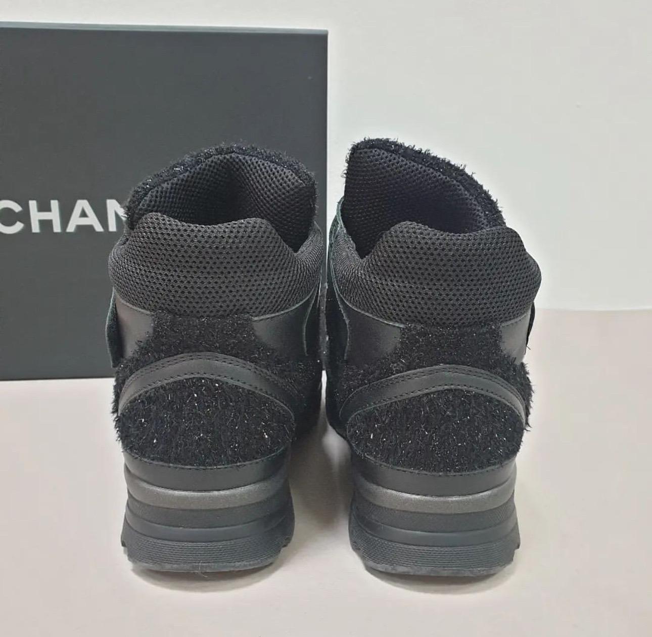 Chanel Black Suede Textile CC Logo Lace Up Sneakers For Sale 1