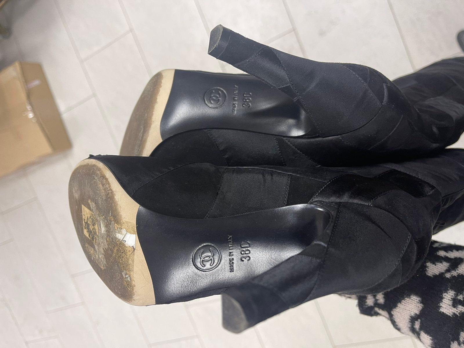 Chanel Black Suede Textile Heeled  Overknee Boots 4