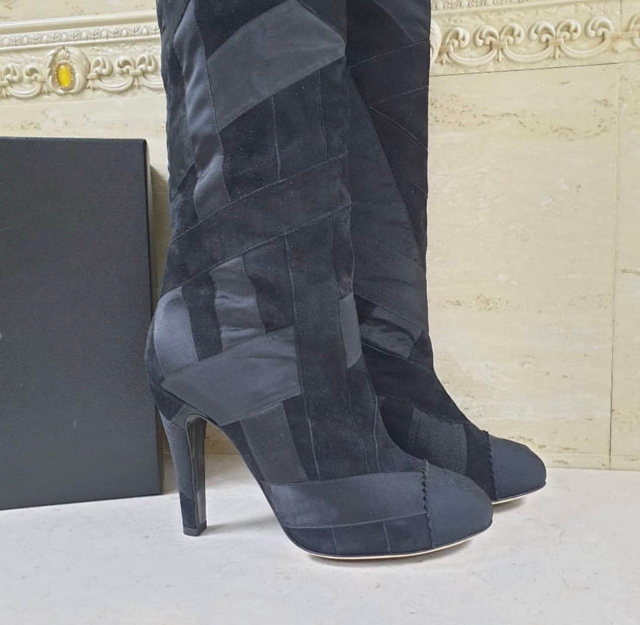 Chanel Black Suede Textile Heeled  Overknee Boots 1