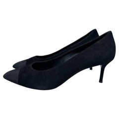 Chanel Black Suede Textile Pointed Toe Pumps 41