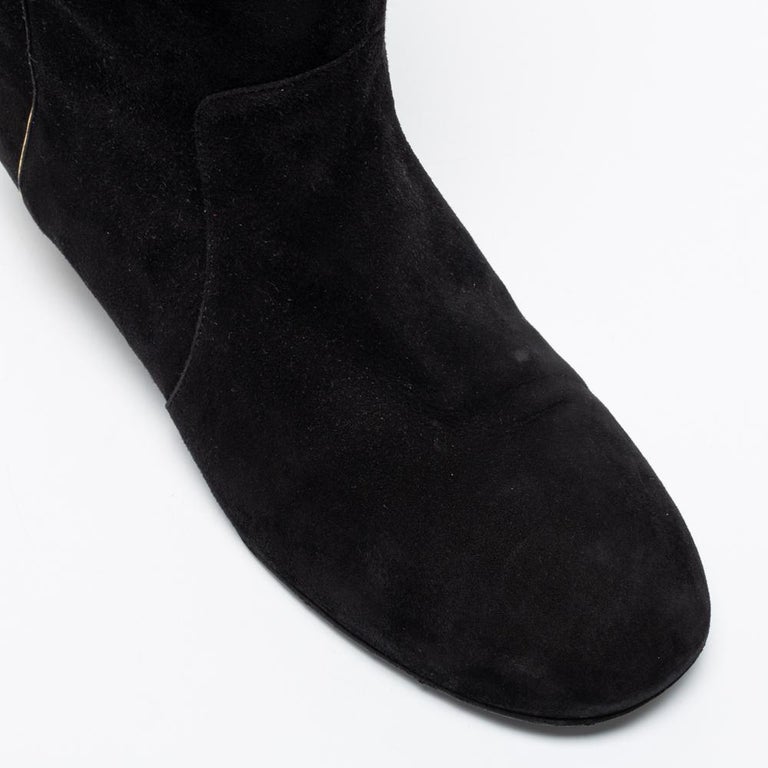 Chanel 25A Winter New Thigh Boots Black Brown Cowhide Mix Suede 393521
