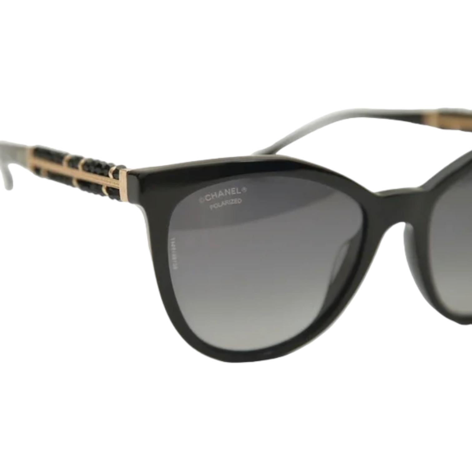 Gray Chanel Black Sunglasses Polarized Grey Lens Beads Gold HW 5376B-A c501-S8