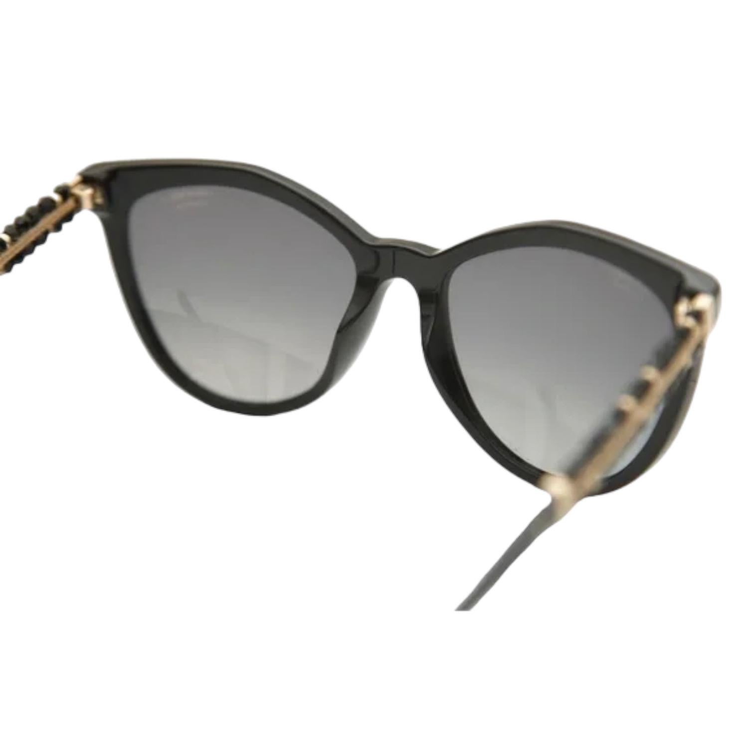 Chanel Black Sunglasses Polarized Grey Lens Beads Gold HW 5376B-A c501-S8 1