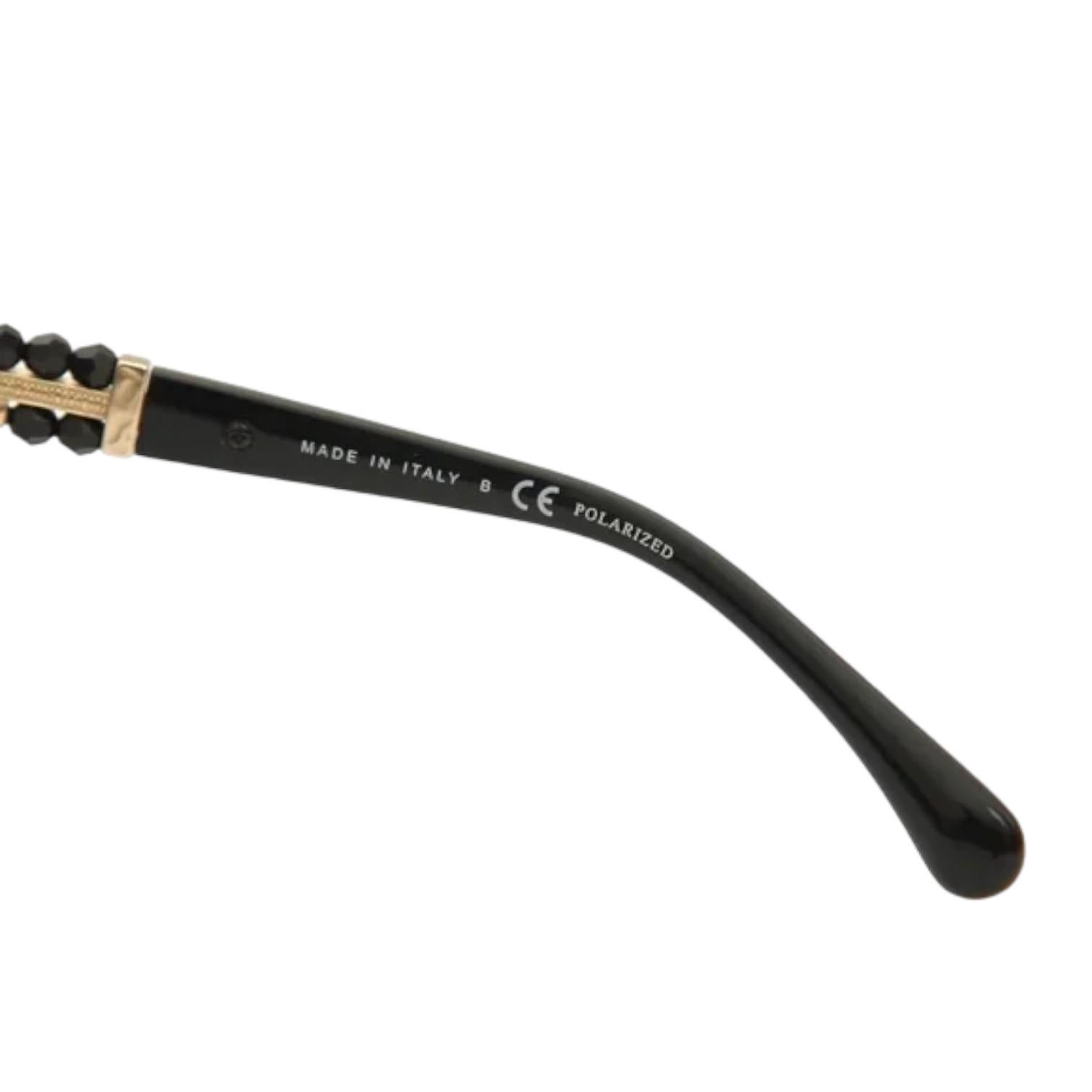 Chanel Black Sunglasses Polarized Grey Lens Beads Gold HW 5376B-A c501-S8 3