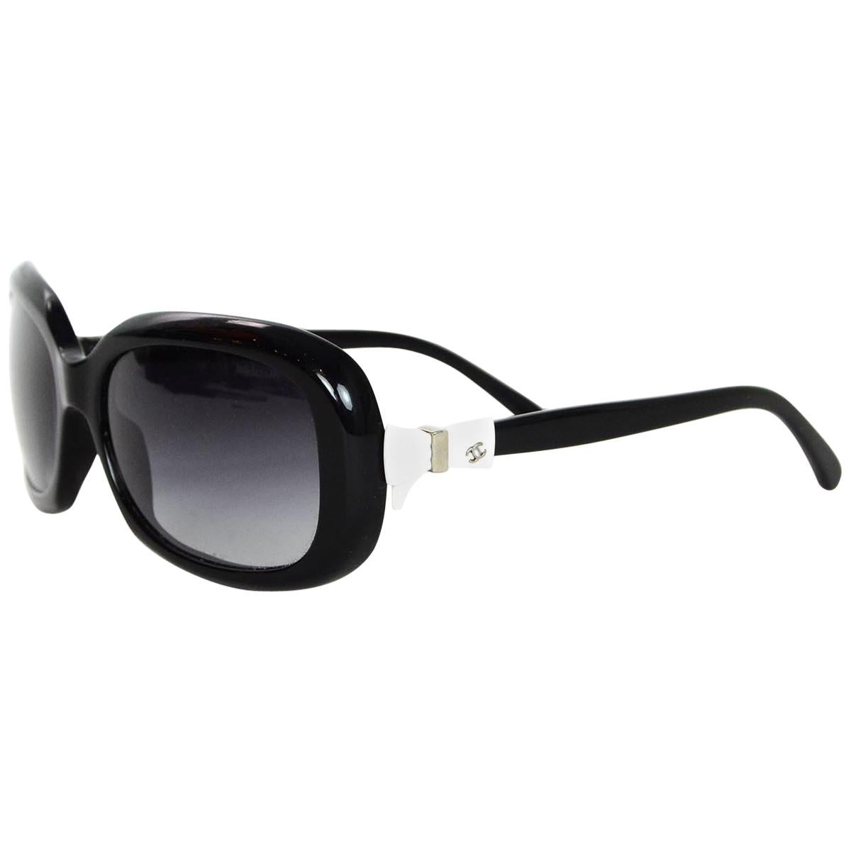 Chanel Black Sunglasses W/ White CC Bows On Arms