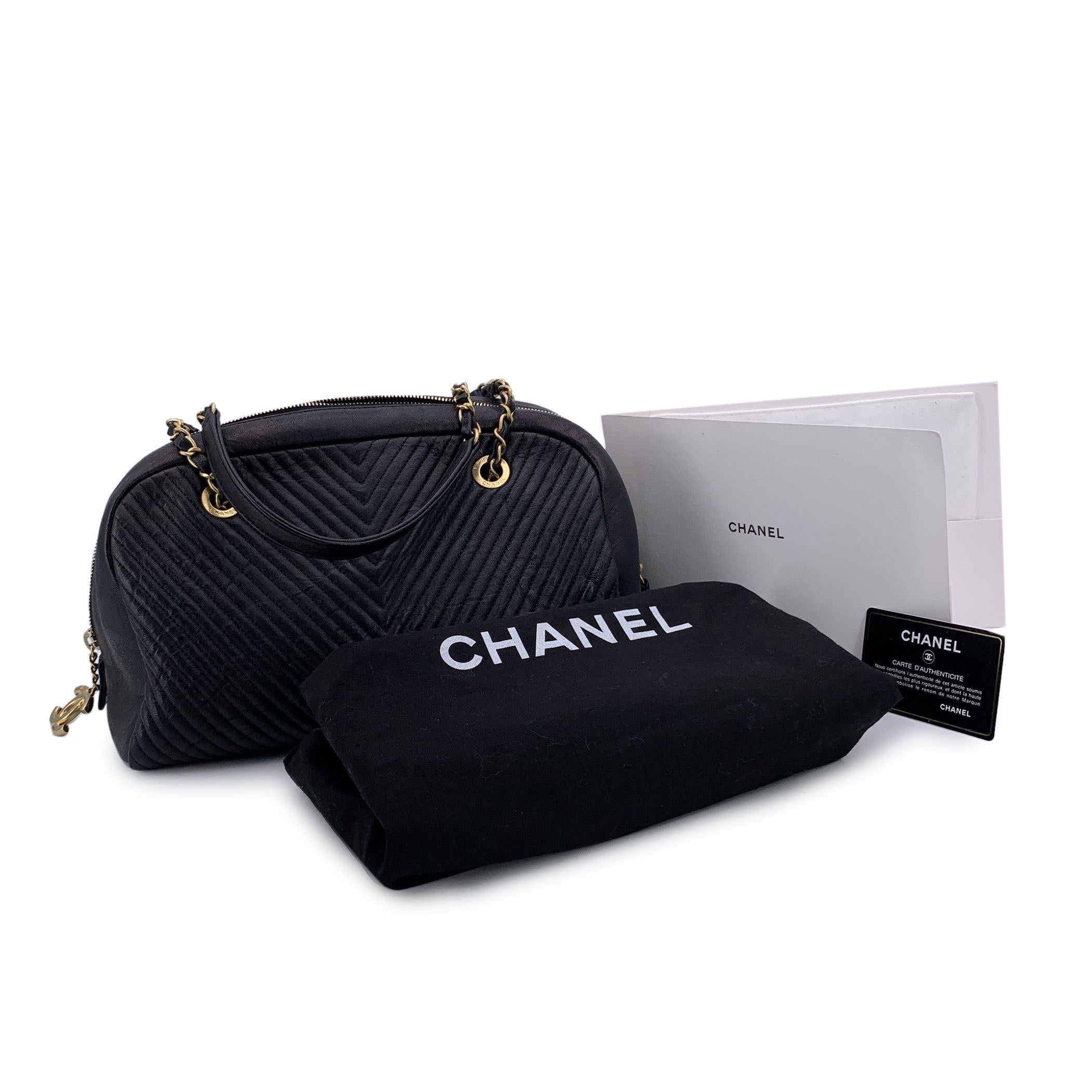 Chanel Black Surpique Chevron Leather Bowling Bowler Bag 4