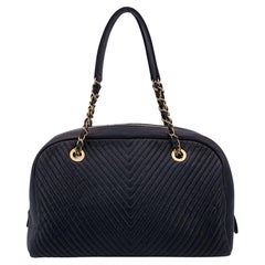 Chanel Black Surpique Chevron Leather Bowling Bowler Bag