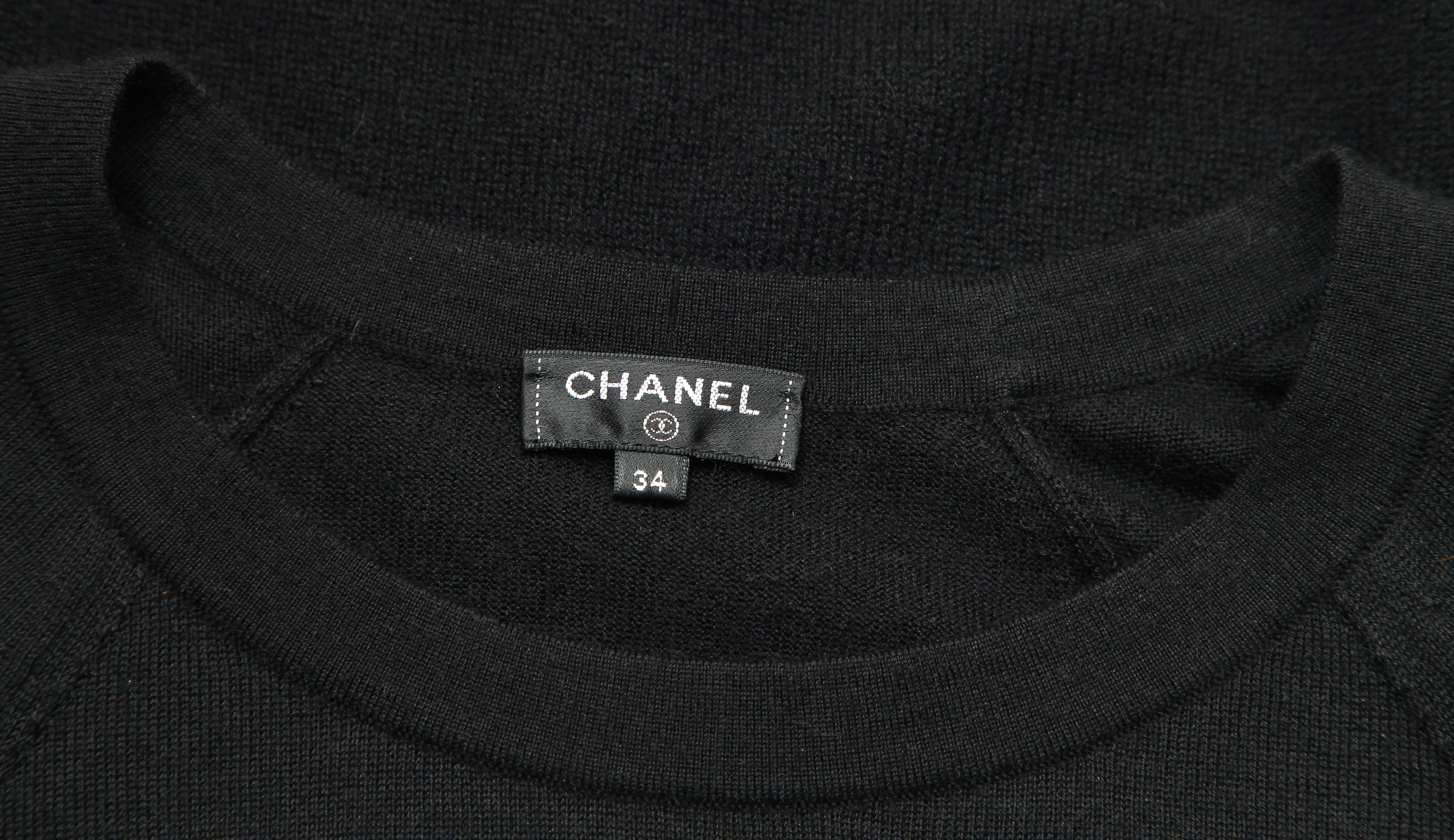 CHANEL Black Sweater Knit Top Long Sleeve Gold Tone Belt Tie Zipper HW Sz 34 For Sale 2