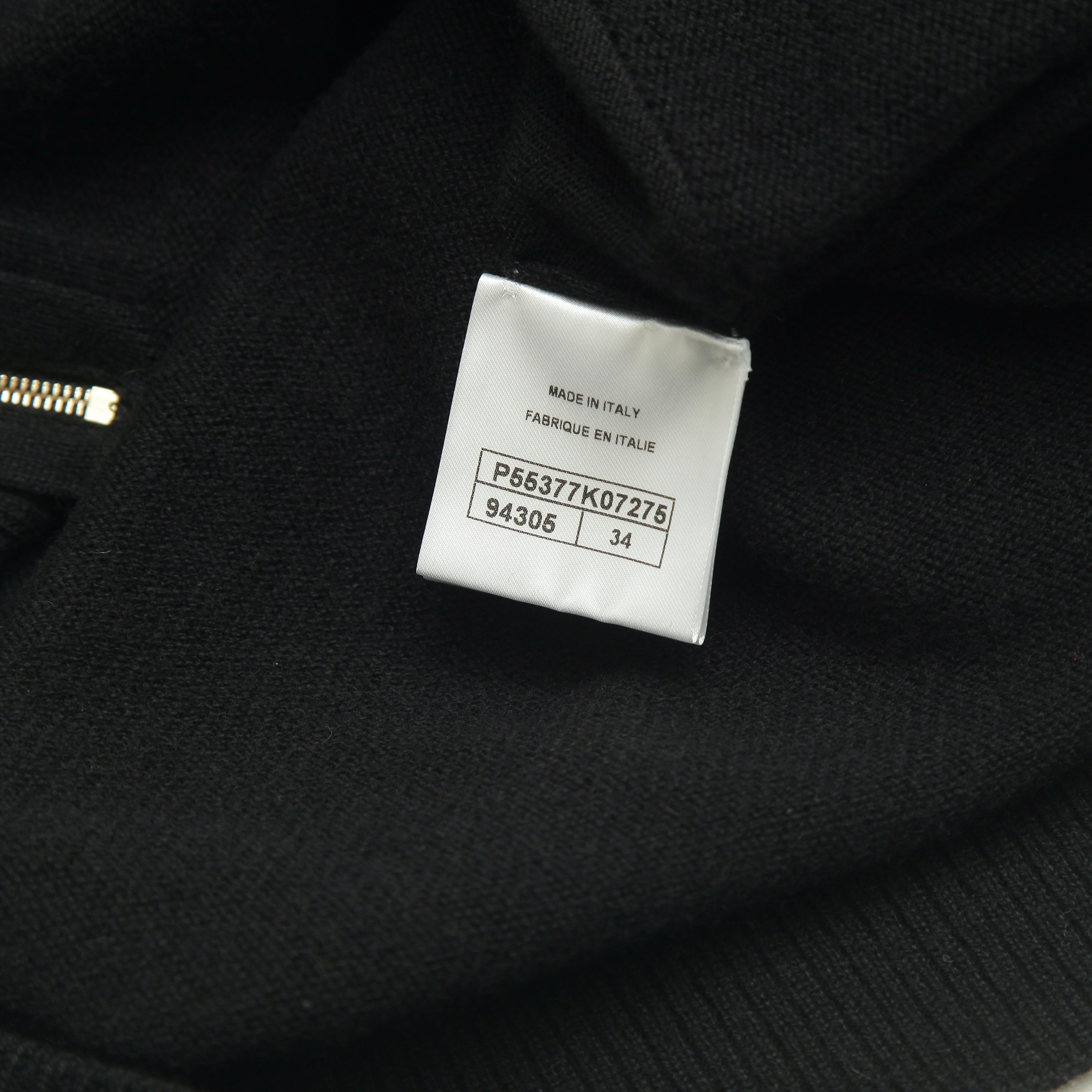 CHANEL Black Sweater Knit Top Long Sleeve Gold Tone Belt Tie Zipper HW Sz 34 For Sale 3