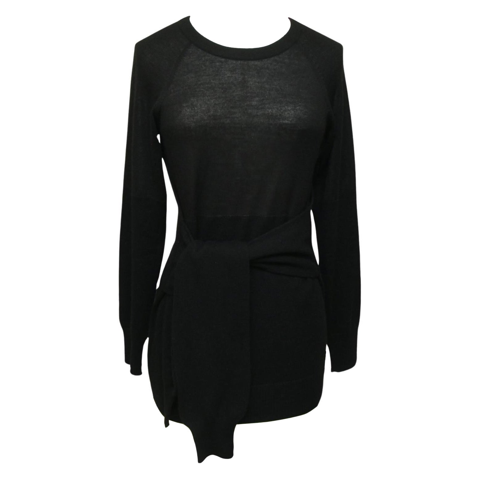 CHANEL Black Sweater Knit Top Long Sleeve Gold Tone Belt Tie Zipper HW Sz 34 For Sale