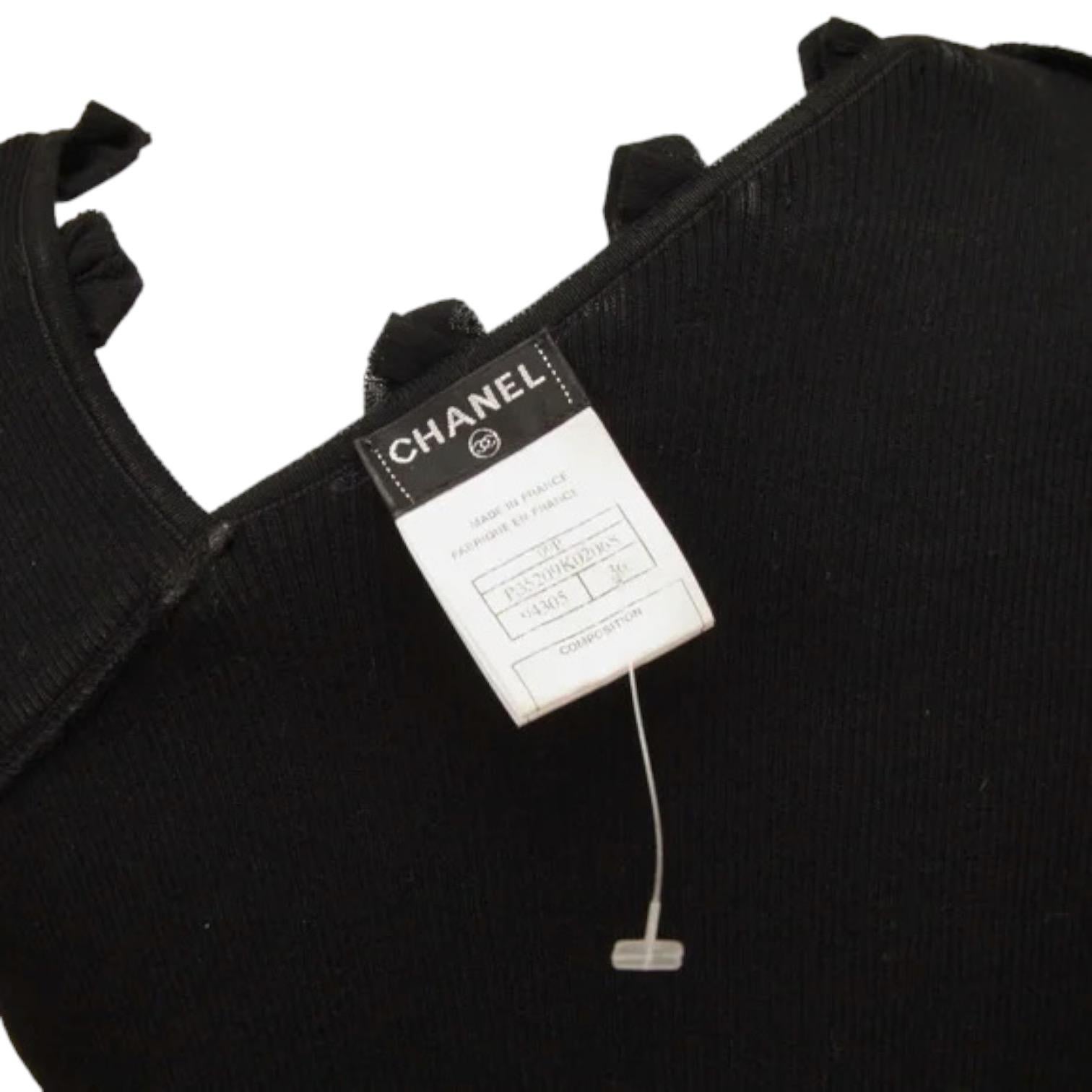 CHANEL Black Sweater Top Knit  Cap Sleeve Bows CC Logo 36 2009 6