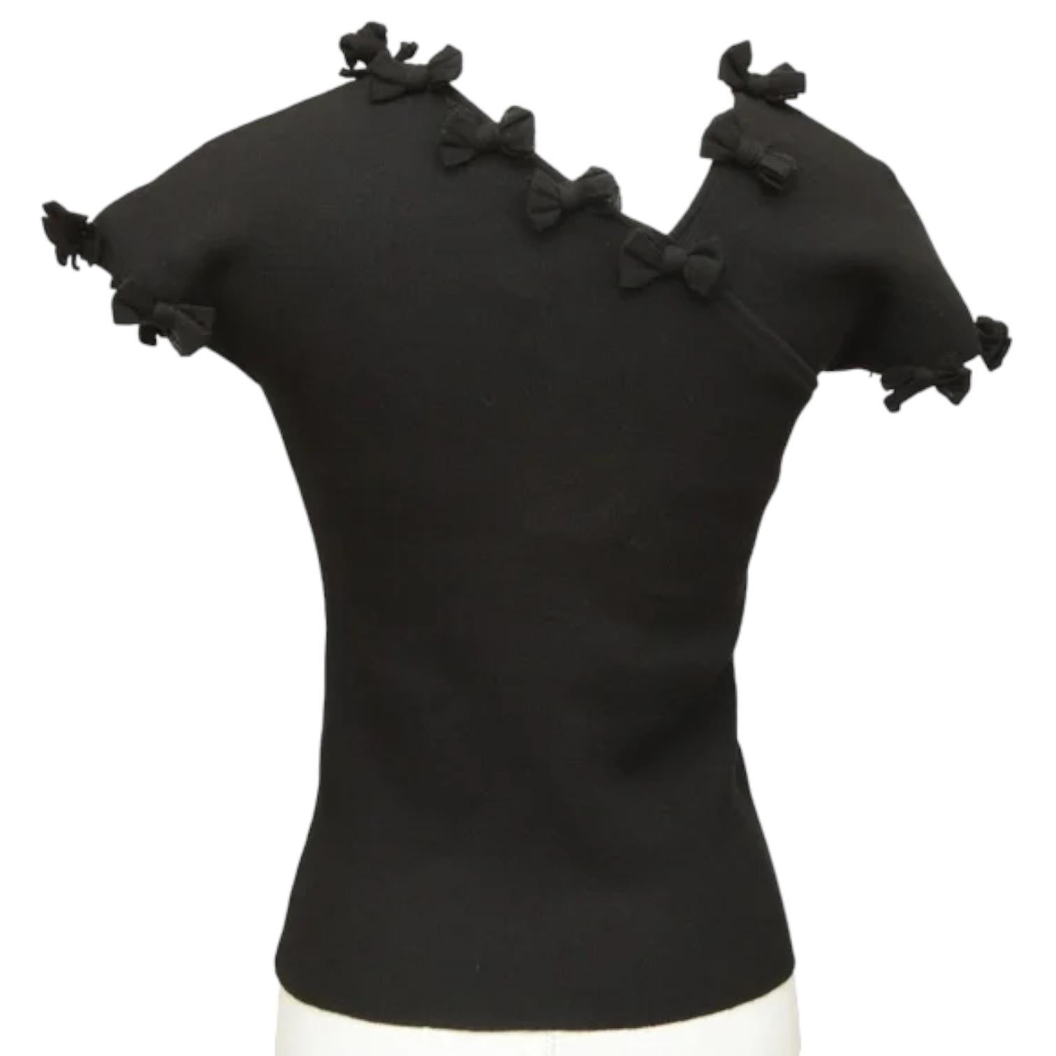 Women's CHANEL Black Sweater Top Knit  Cap Sleeve Bows CC Logo 36 2009