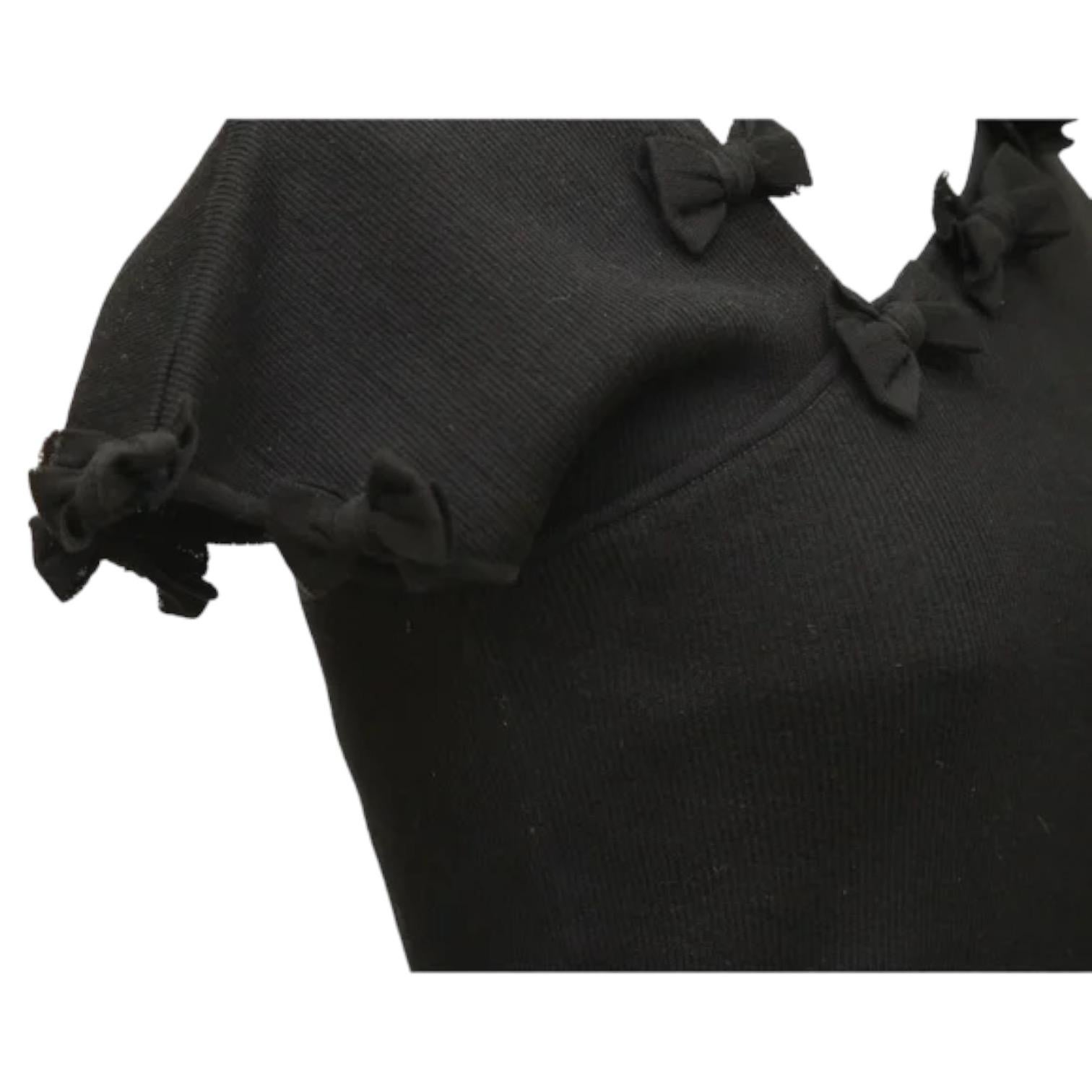 CHANEL Black Sweater Top Knit  Cap Sleeve Bows CC Logo 36 2009 1