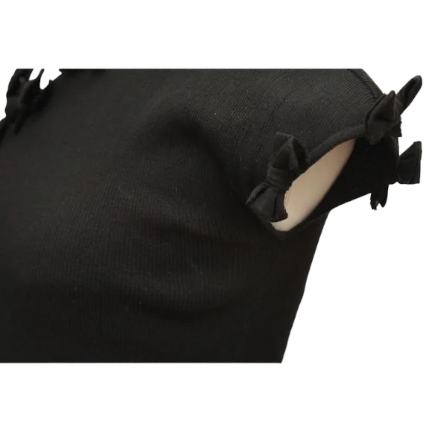 CHANEL Black Sweater Top Knit  Cap Sleeve Bows CC Logo 36 2009 2