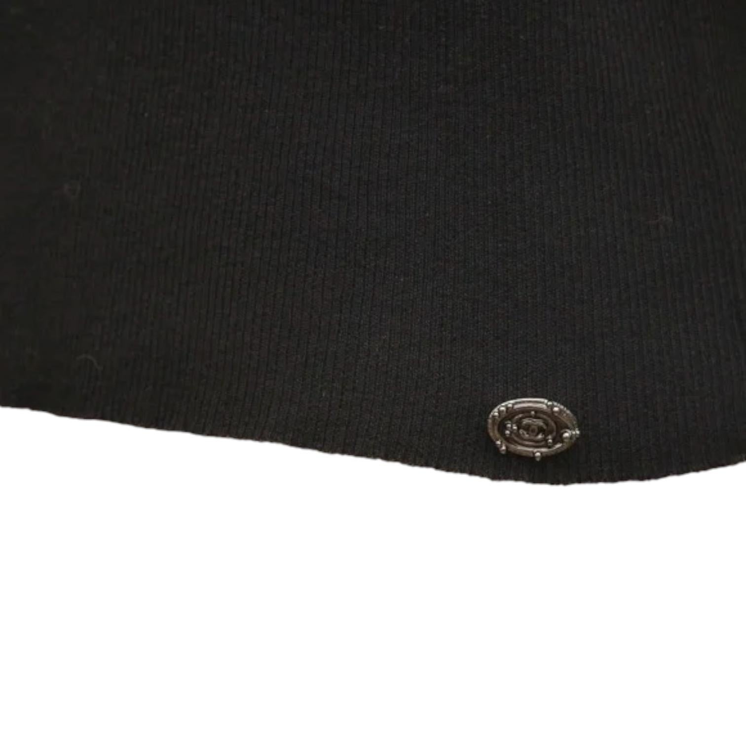CHANEL Black Sweater Top Knit  Cap Sleeve Bows CC Logo 36 2009 5