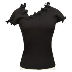 CHANEL Black Sweater Top Knit  Cap Sleeve Bows CC Logo 36 2009