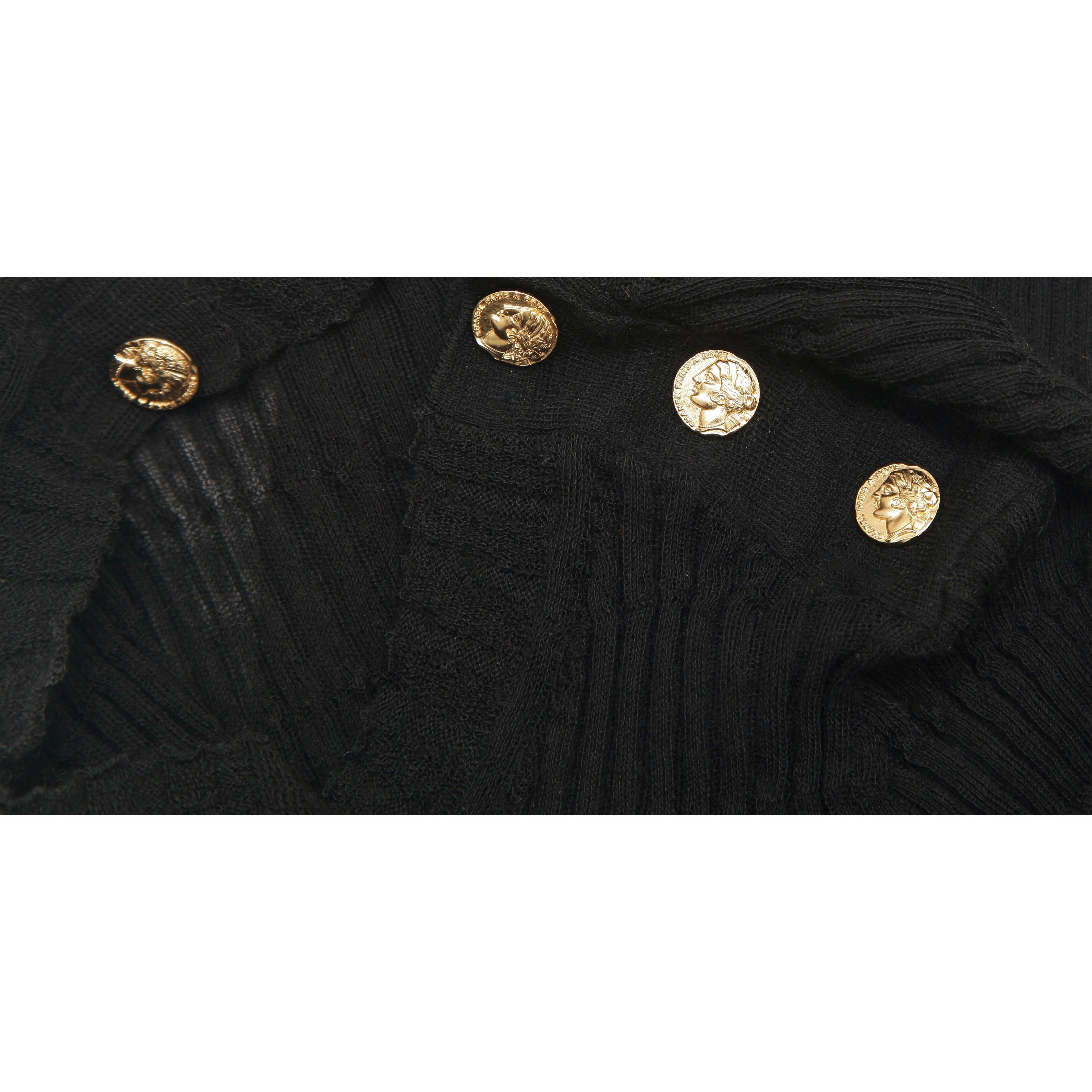 CHANEL Black Sweater Top Knit Short Sleeve CC Gold-Tone Logo Buttons Sz 34 2016 In Excellent Condition For Sale In Hollywood, FL
