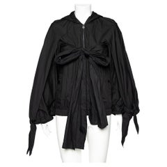 Chanel Black Synthetic Detachable Scarf Trim Oversized Hooded Jacket S